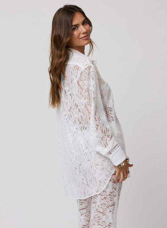 The Lace Button Down Shirt - White (PRE-SALE)