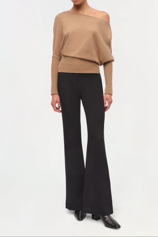 Lavina Draped Off Shoulder Sweater - Camel