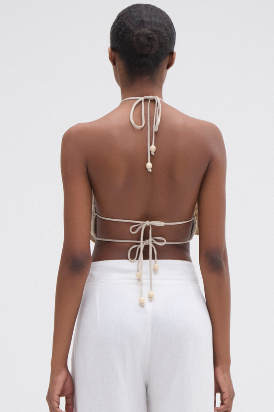 Candy Linen Hand-Beaded Flower Top