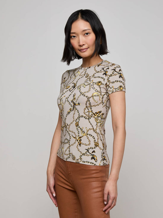 Ressi Fitted Tee - Smoke Grey/Gold Long Horn Chain