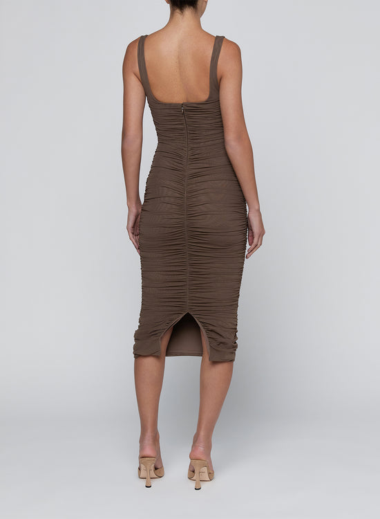 ANYA SHIRRED MIDI DRESS