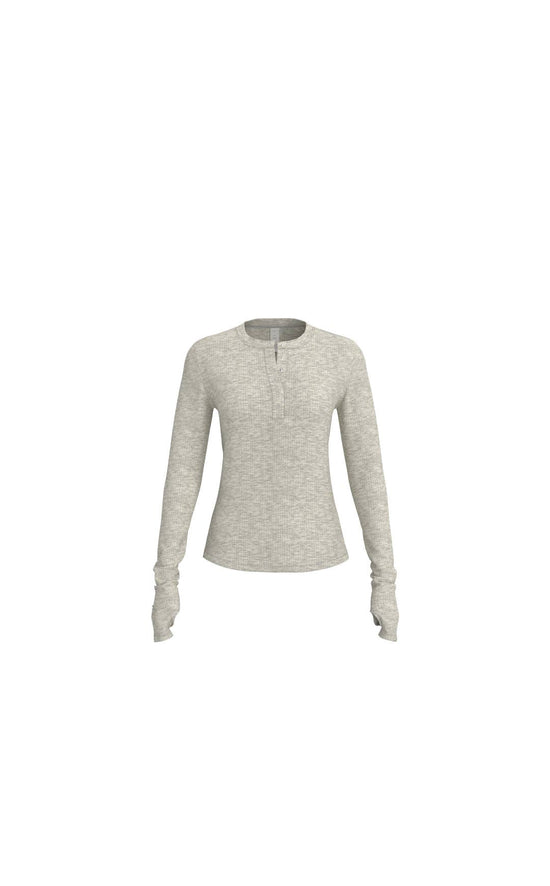 Vitality Float Rib Henley Top - Stone Marl