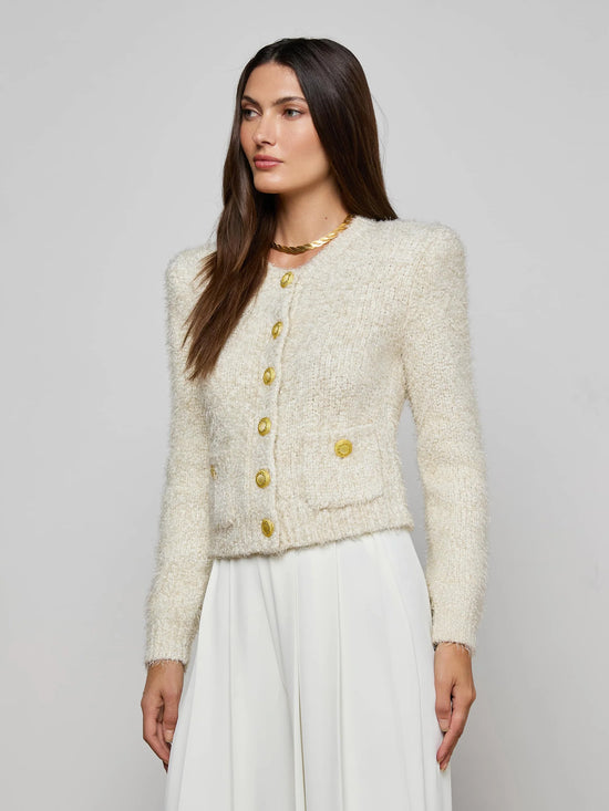 Una Knit Cardigan - Ivory/Gold Lurex Multi