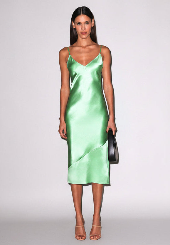 pastel lime green dress Fleur du Mal | Silk V Slip | BIS-05-16-24