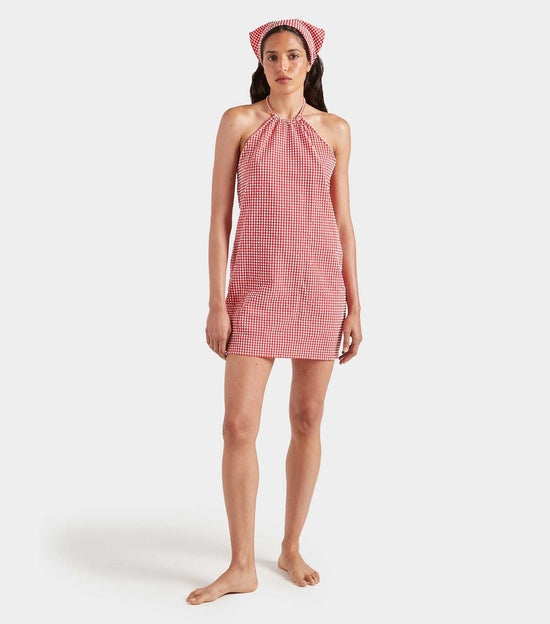Gingham Seersucker Mini Dress - Red Gingham