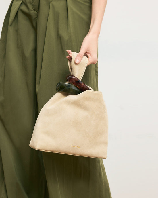 Suede Veronica Beard Swing Clutch - Stone Khaki (PRE-SALE)