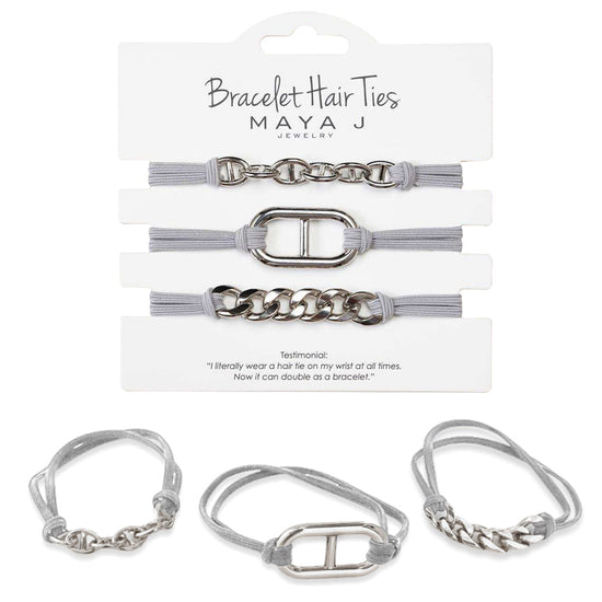 2-in-1 Bracelet Hair Tie Set - Grey Cord