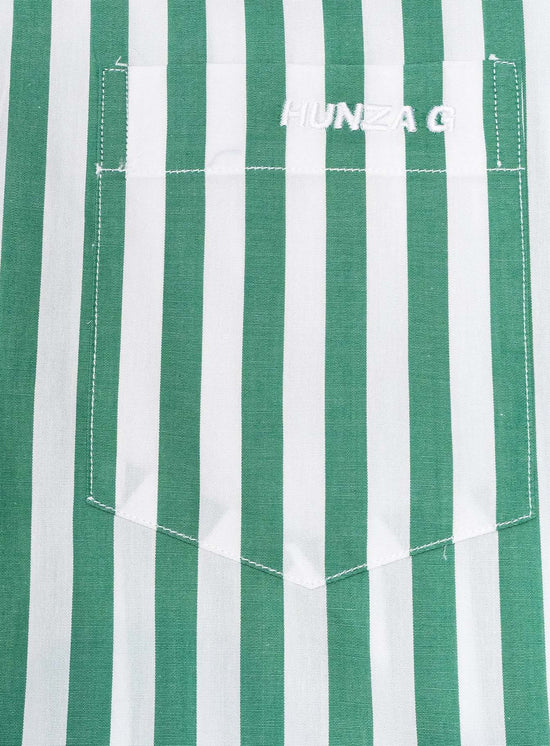 Embroidered Oversized Shirt - Emerald Cabana Stripe
