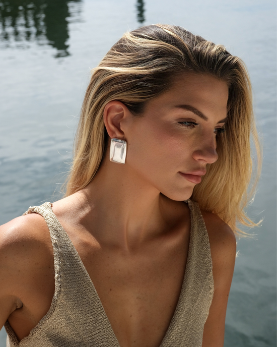 Cait Rectangular Earrings - Silver