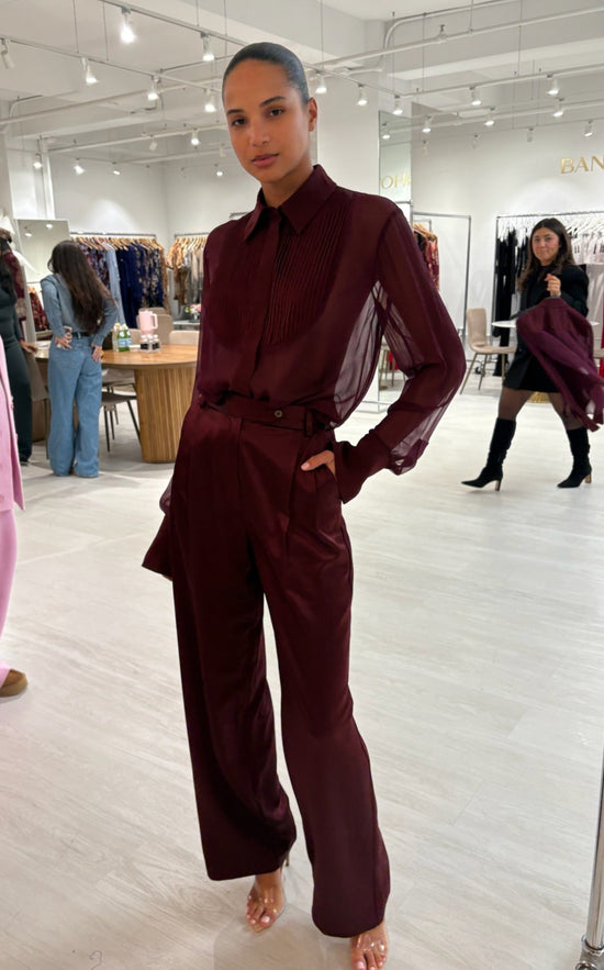 Meghan Panelled Silk Blouse - Bordeaux