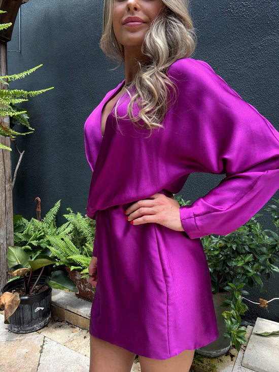 Long Sleeve Wrap Mini Dress