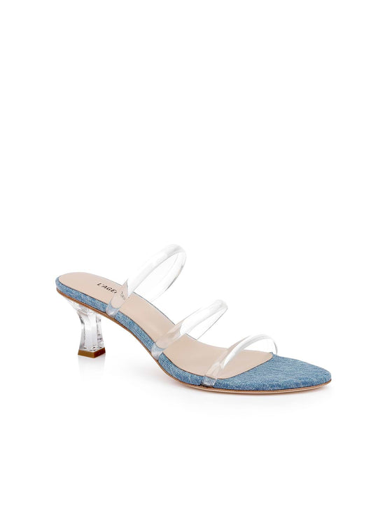 Ludovica Kitten-Heel Sandal - Light Blue Denim