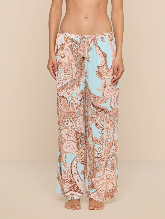 Geraldine Cover-Up Pant - BROWN/ICE BLUE PAISLEY (PRE-SALE)