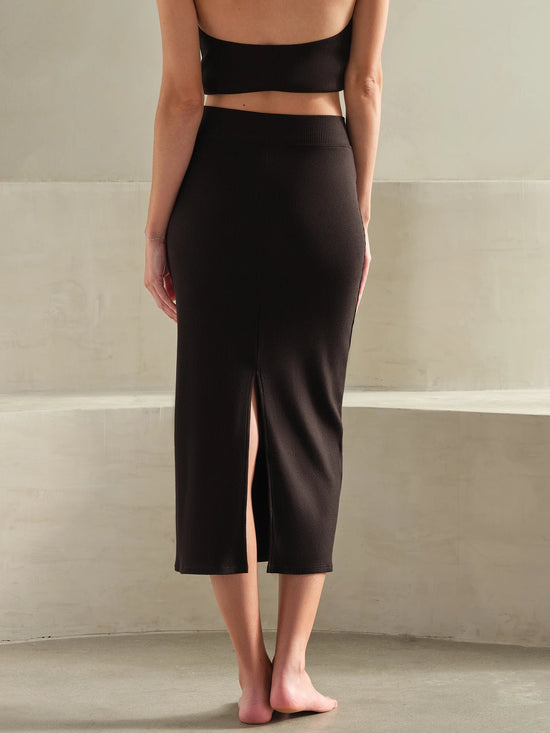 Backsplit Lux Rib Midi Skirt - Black