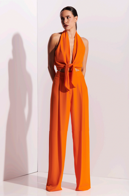 Crepe Baggy Pleat Trouser - Tangerine