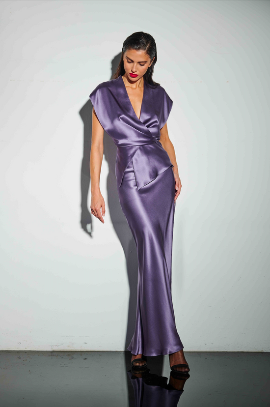 Drop Sleeve Wrap Blouse - Smoky Plum