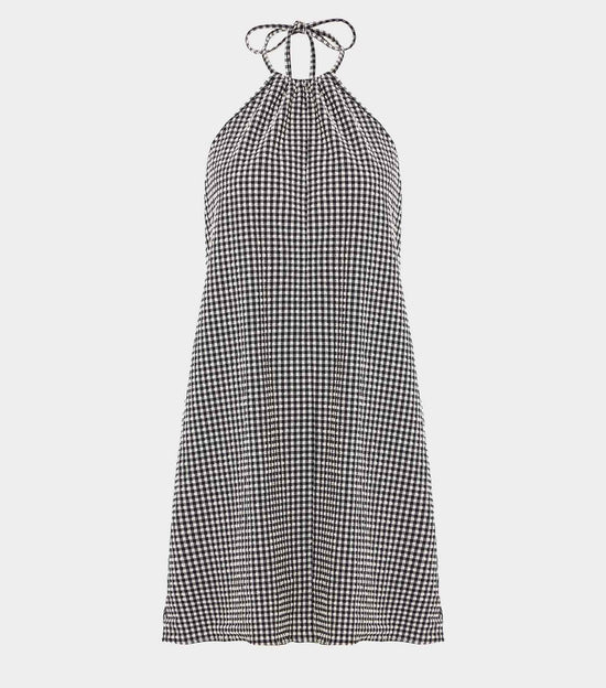 Gingham Seersucker Mini Dress - Black Gingham