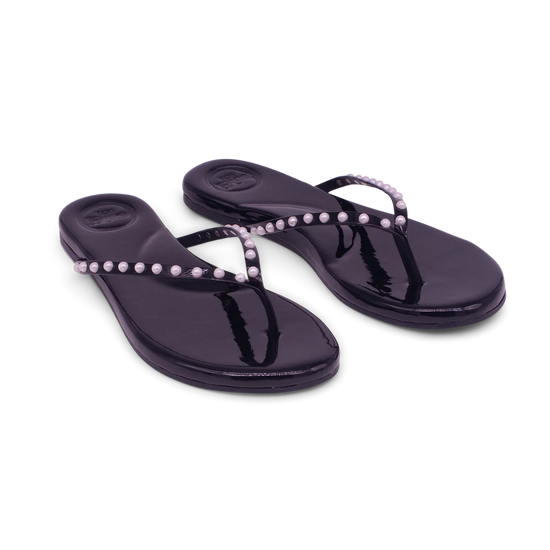 Indie Black Patent with White Pearl Sandals