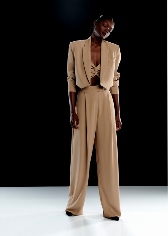 Crepe Baggy Pleat Trouser - Champagne