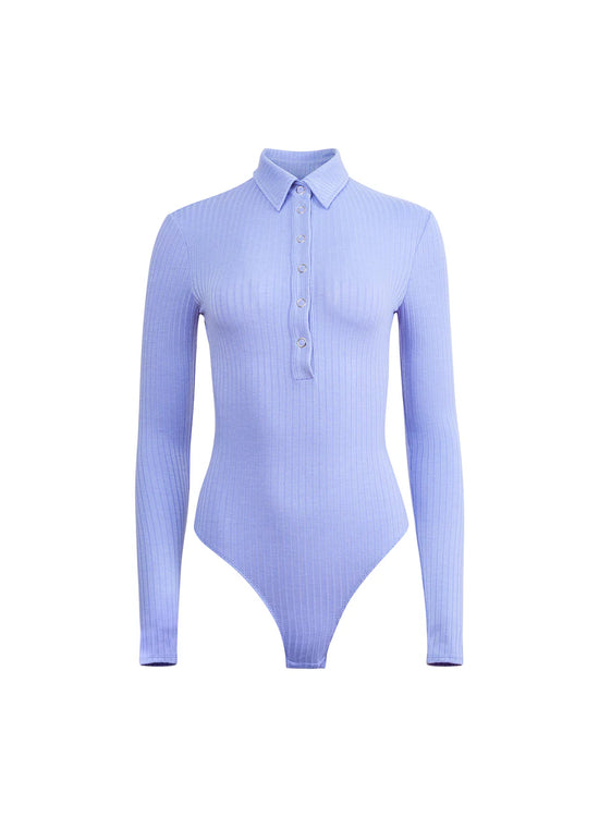 Rib Collared Bodysuit - Blue Iris
