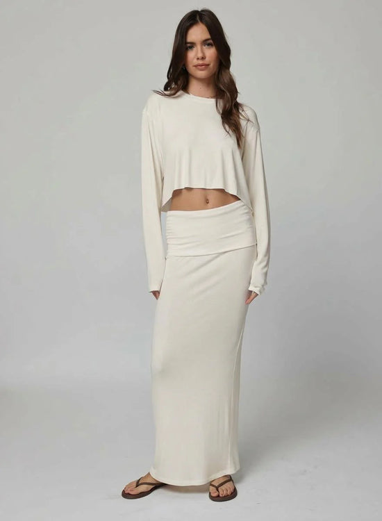 RIB FOLD DOWN MAXI SKIRT - BONE