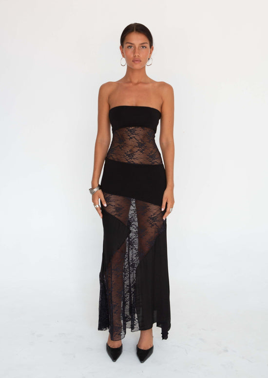 Victoria Solid Bandeau Gown With Lace Panels