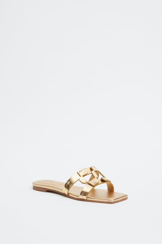 Simkhai Monogram Metallic Flat Sandal - Gold