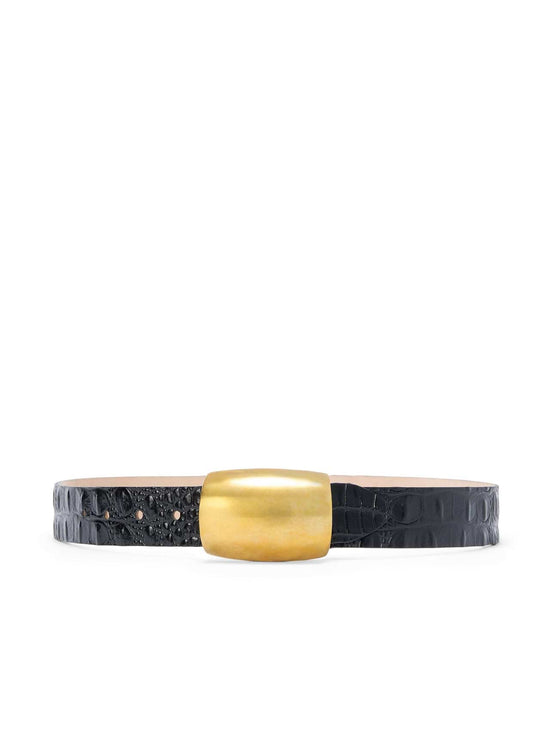 Milou Belt - Black Croc Embossed/Gold