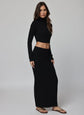RIB FOLD DOWN MAXI SKIRT - BLACK