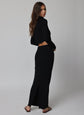RIB FOLD DOWN MAXI SKIRT - BLACK