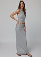 RIB FOLD DOWN MAXI SKIRT - HEATHER GREY
