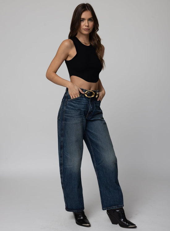 Rib Crop High Neck Tank - Black (PRE-SALE)