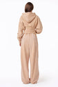 OSLO FRENCH TERRY PLEATED CROP HOODIE - SNOW WASH TAN