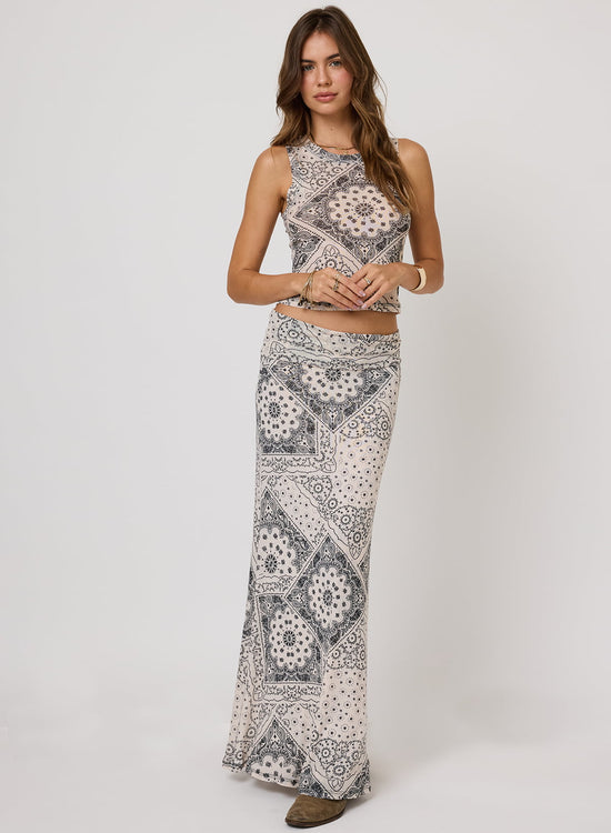 MESH FOLD DOWN SIREN MAXI SKIRT - Sea Salt Bandana (PRE-SALE)