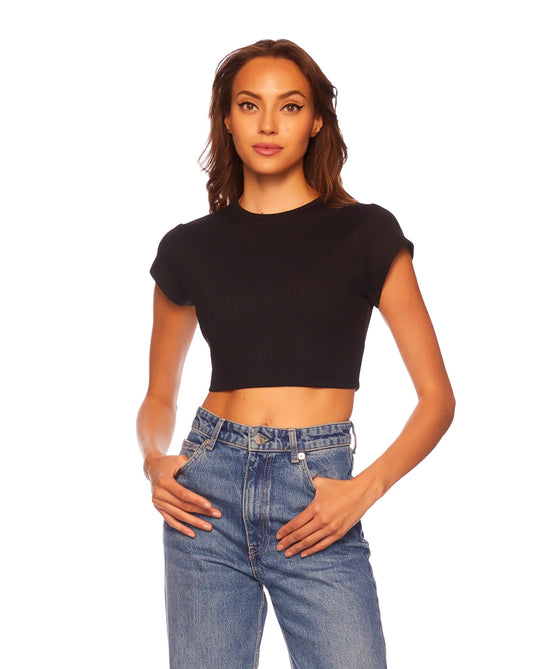 Rib Short Sleeve Crew Crop Top