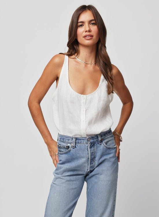 The Linen Button Down Tank - White (PRE-SALE)