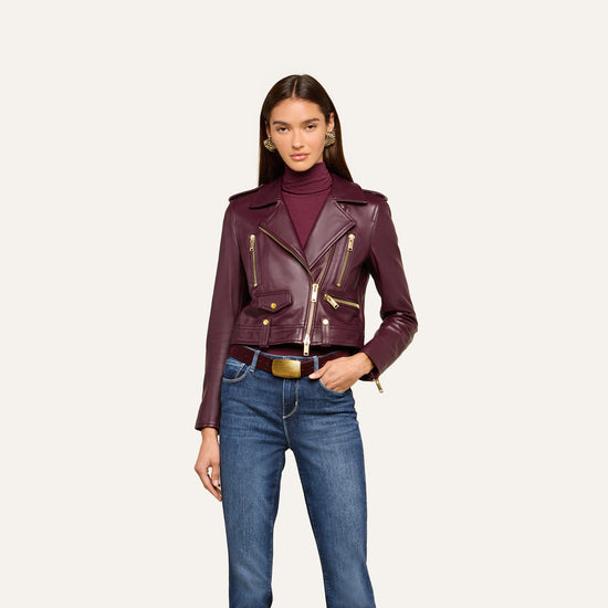 Blakely Leather Biker Jacket - Plum Sangria (PRE-SALE)
