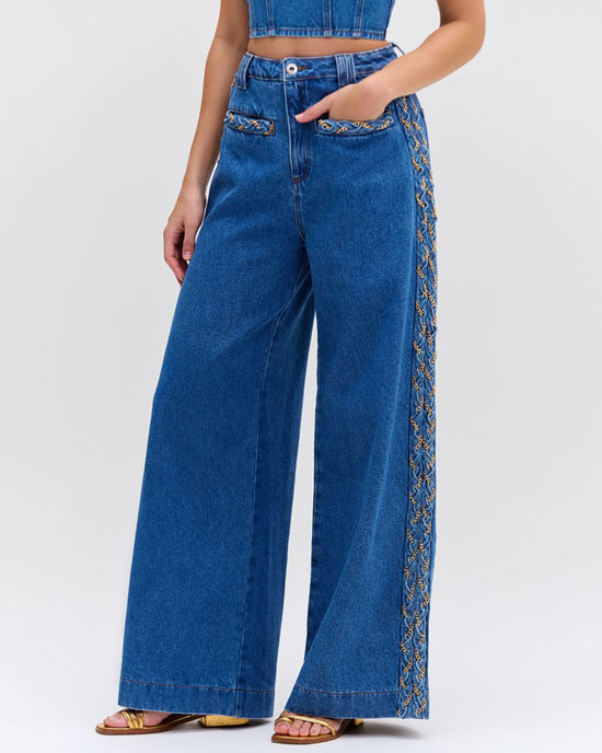 Braided Wide Leg Jeans