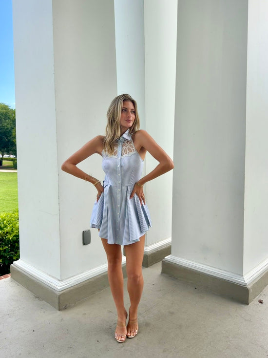 Poplin Halter Dress - East Hampton Stripe