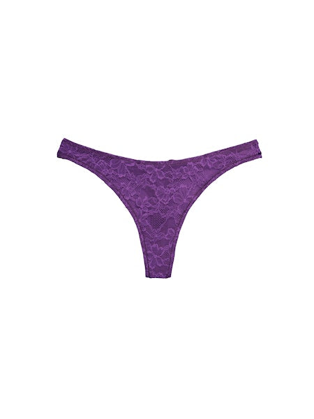 Le Stretch Multifit Lace High Leg Thong - Deep Purple