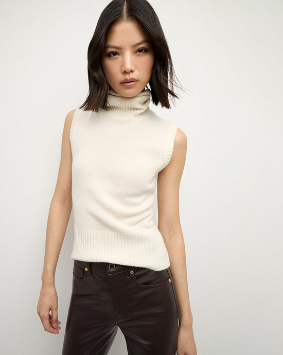 Mazzy Cashmere Sleeveless Turtleneck - Ivory