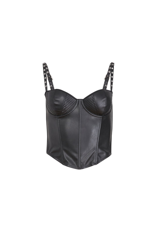 Vegan Leather Grommet Bustier Top