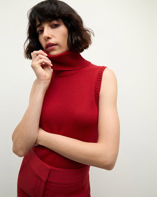 Mazzy Cashmere Sleeveless Turtleneck - Crimson