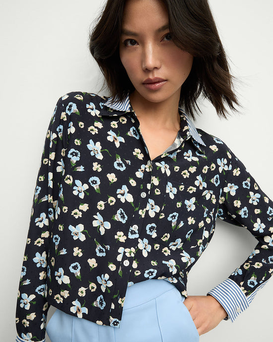 Maia Floral Silk Double-Collar Shirt