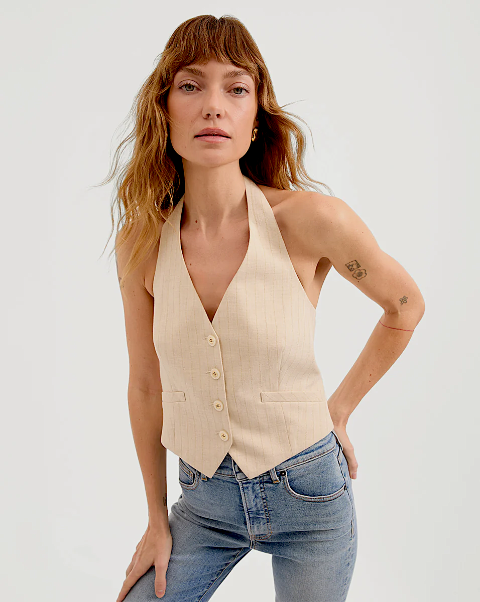 Arabella Metallic Pinstripe Vest – Sultre Boutique Arabella Metallic Pinstripe Vest – Sultre Boutique