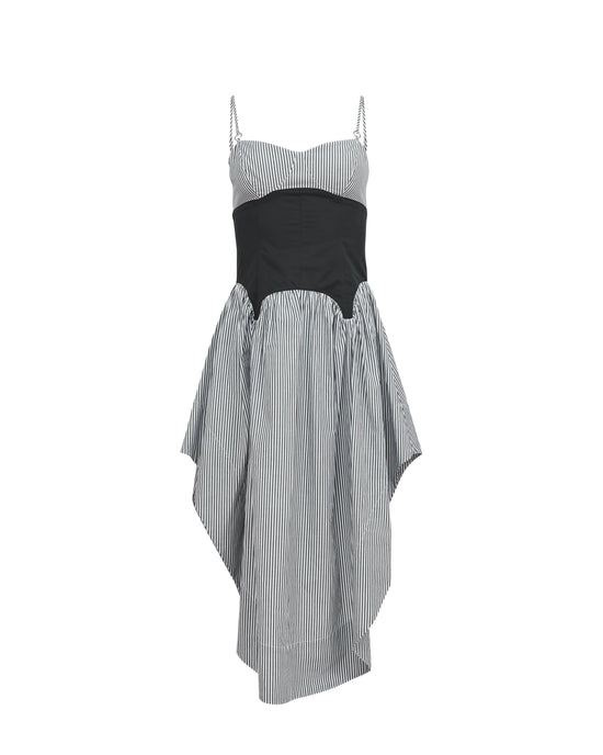 Colorblock Cupped Midi Dress - Black Stripe