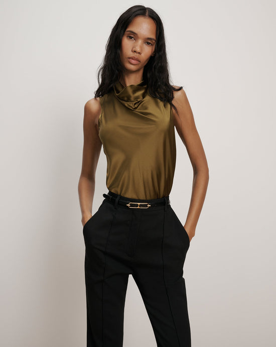 Tam Silk Sleeveless Top - Moss