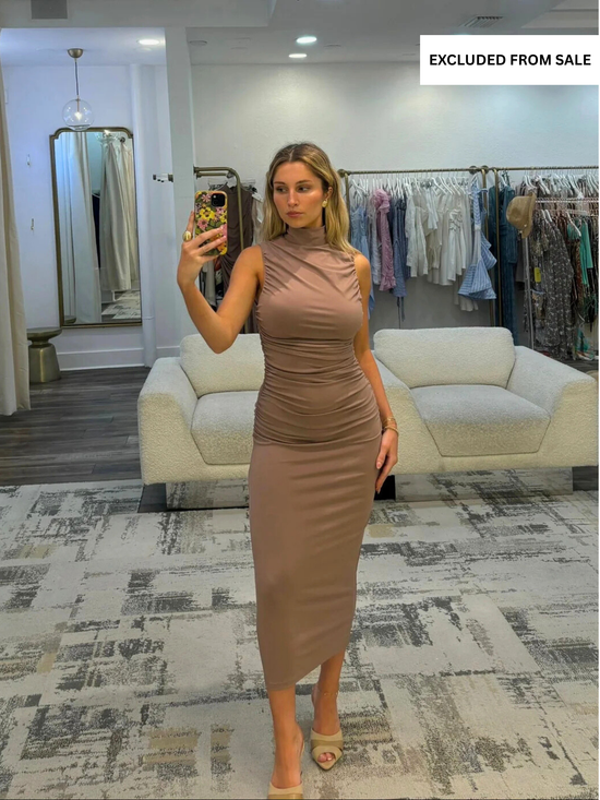 Gathered Mock Neck Sleeveless Dress