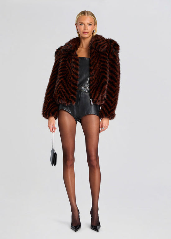 Segrid Faux Fur Bomber - Mahogany Chevron (PRE-SALE)