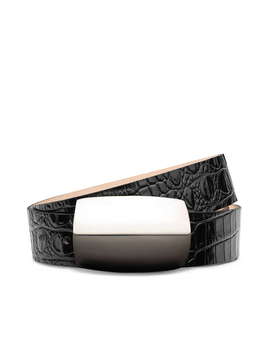 Milou Belt - Black Croc Embossed/Silver